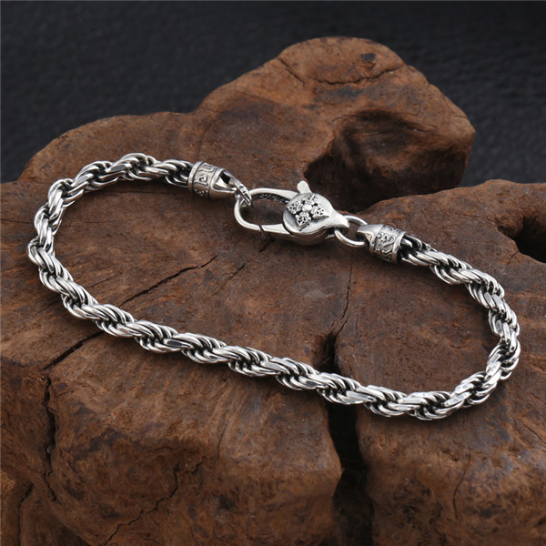 Quality 925 Sterling silver Braided link chain bracelets 4MM American European antique handmade vintage designer luxury jewelry accessories gifts