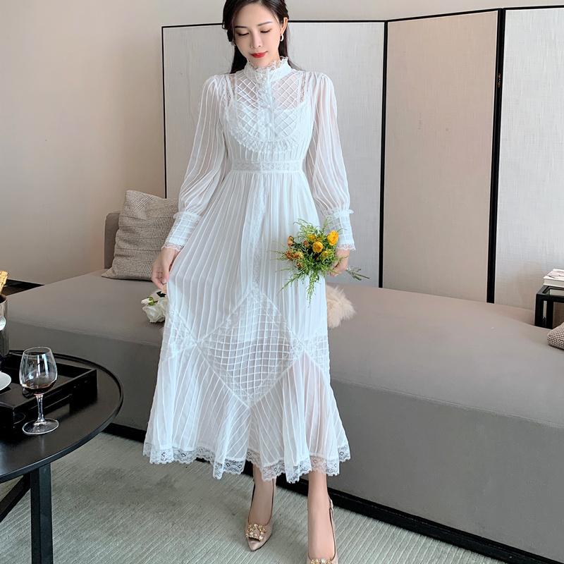 Casual Dresses 2021 Autumn Luxury Women White Lace Long Party Dress Elegant Sleeve Vintage Striped Patchwork Pleated Vestidos Femme
Casual Dresses 2021 Autumn Luxury Women White Lace Long Party Dress Elegant Sleeve Vintage Striped Patchwork Pleated Vestidos Femme