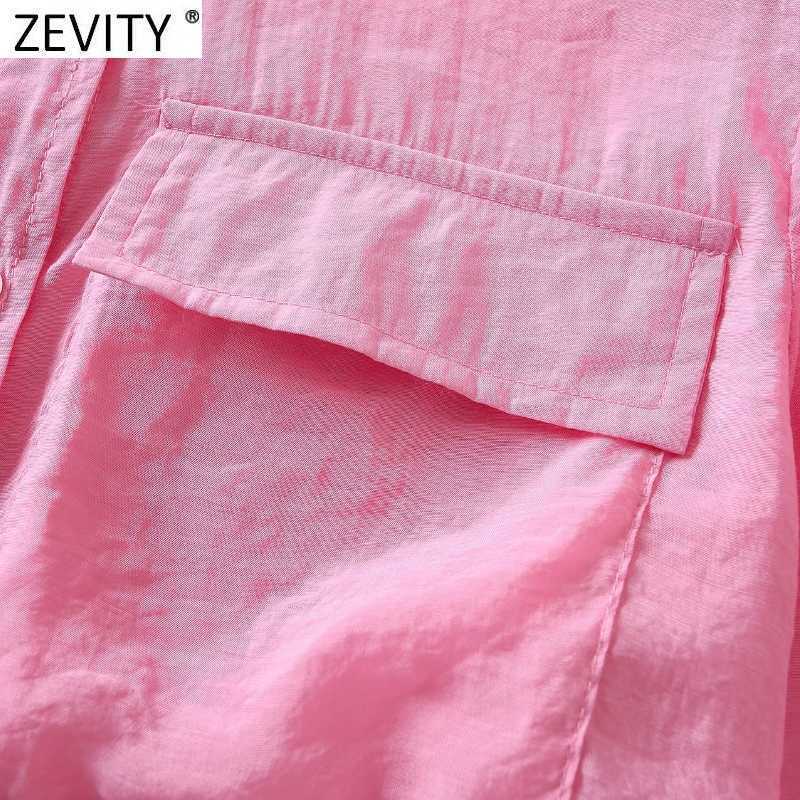 ZEVITY Women Fashion Solid Color Hem Bow Tied Casual Smock Blouse Female Puff Sleeve Pocket Shirt Roupas Chic Blusas Tops LS9162 210603