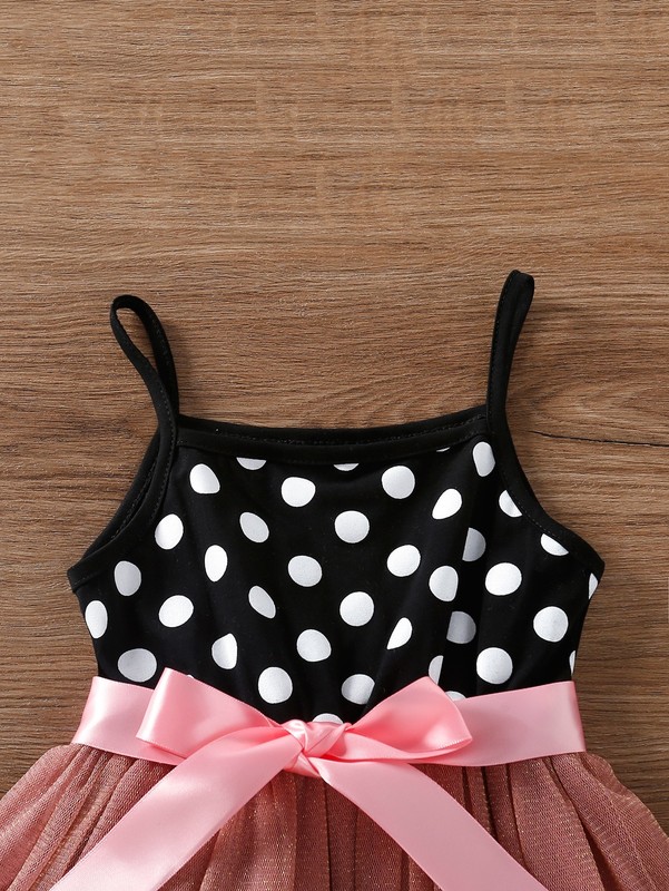 Toddler Girls Polka Dot Spliced Tie Front Cami Dress SHE
