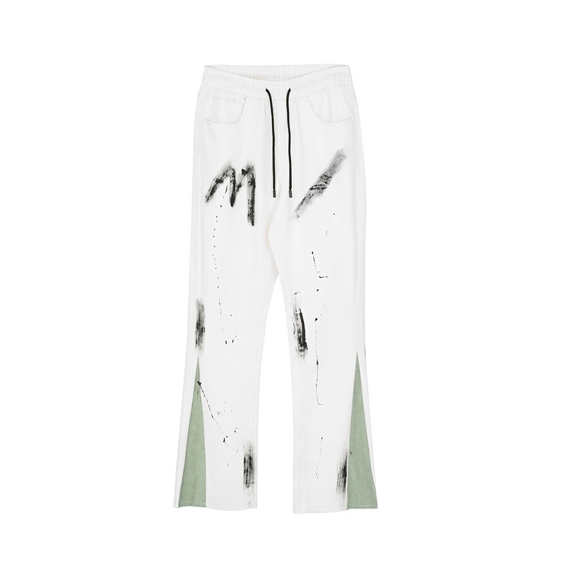 IEFB Men's Streetwear Wash Hand Painted Splash Ink Stitching Pants Raw Edge Micro Trumpet Slim Jeans Fashion Trousers 210524