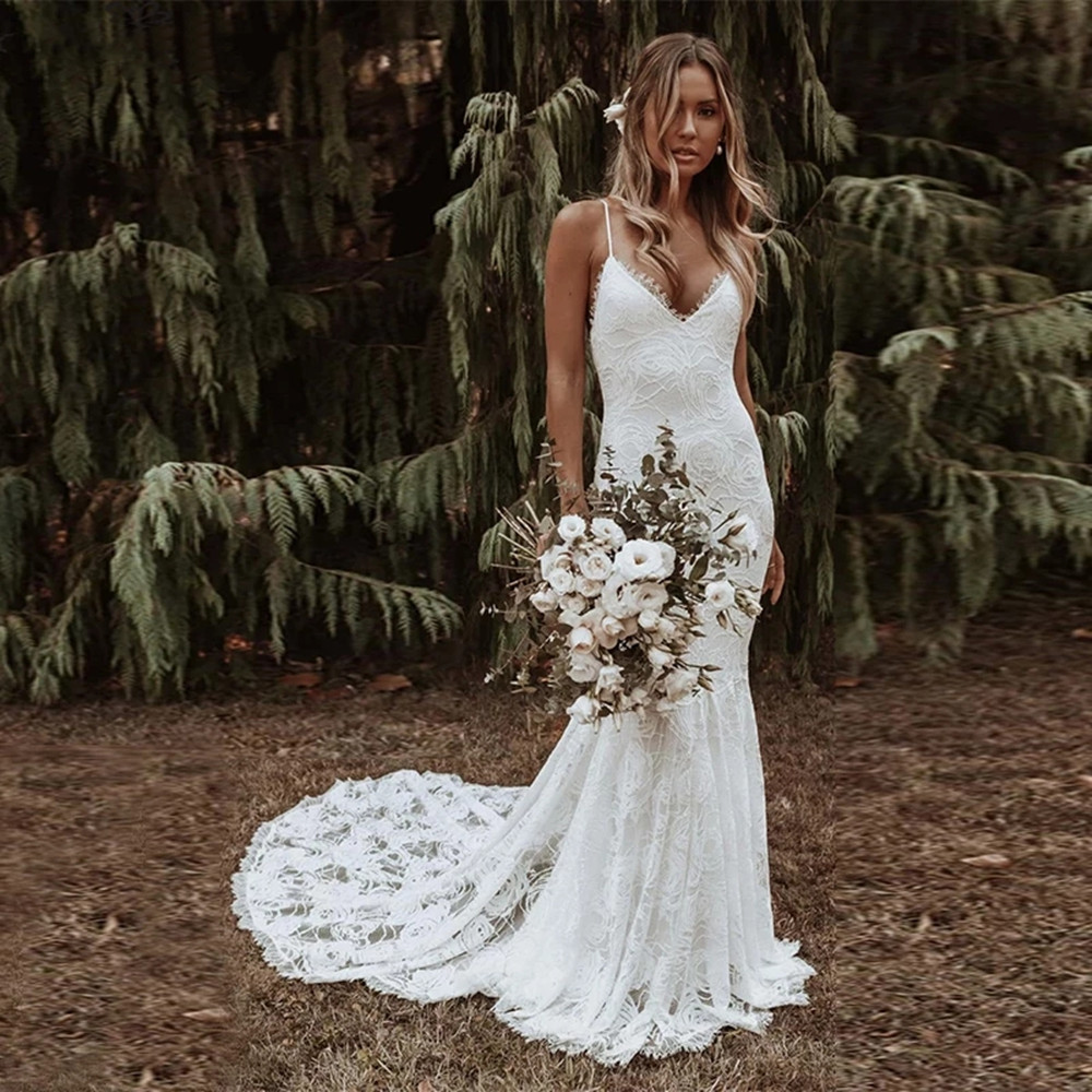 2022 Boho Mermaid Wedding Dresses Spaghetti Straps Lace Backless Beach Sexy V-Neck Bohemian Bridal Gowns Elegant Vestidos De Noiva, Pink
2022 Boho Mermaid Wedding Dresses Spaghetti Straps Lace Backless Beach Sexy V-Neck Bohemian Bridal Gowns Elegant Vestidos De Noiva, Pink