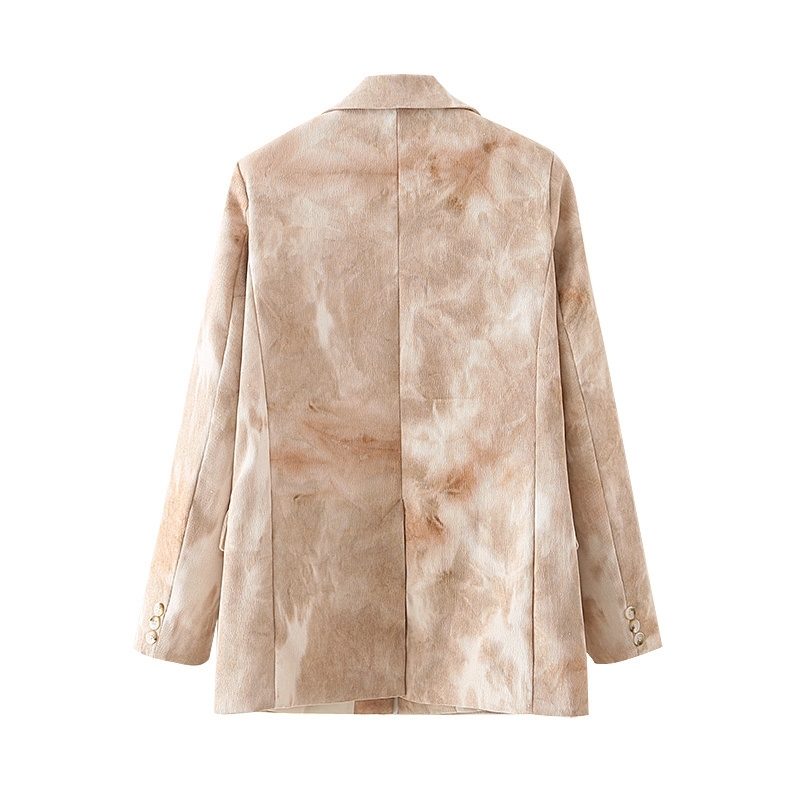 Causal Women Tie-Dye Print Blazers Fashion Ladies Pocket Slim Long Jacket Streetwear Female Chic Single Button Coats 210430