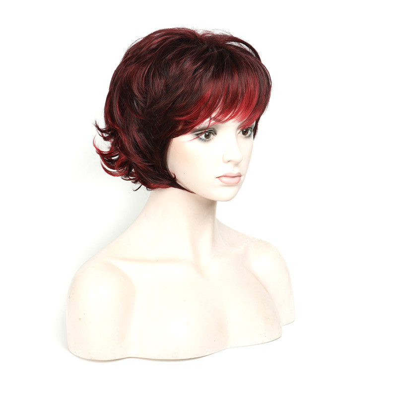 Fashion New Hairstyle Short Natural Wave Curly Wine Red Brown Mixed wigs High temperature Hair wig