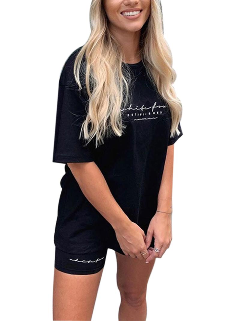 Women Sets Summer Tracksuits Sportswear Letter Print Fitness Short Sleeve T-Shirts+Shorts Suit Two Piece Set Sporty Outfits Women's