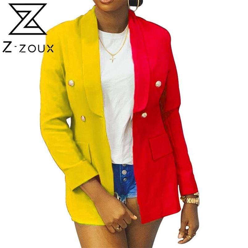 Women Blazer Patchwork Suit Double Breasted Long Sleeve Ladies Coat Fashion Women's Slim Jacket Spring 210513