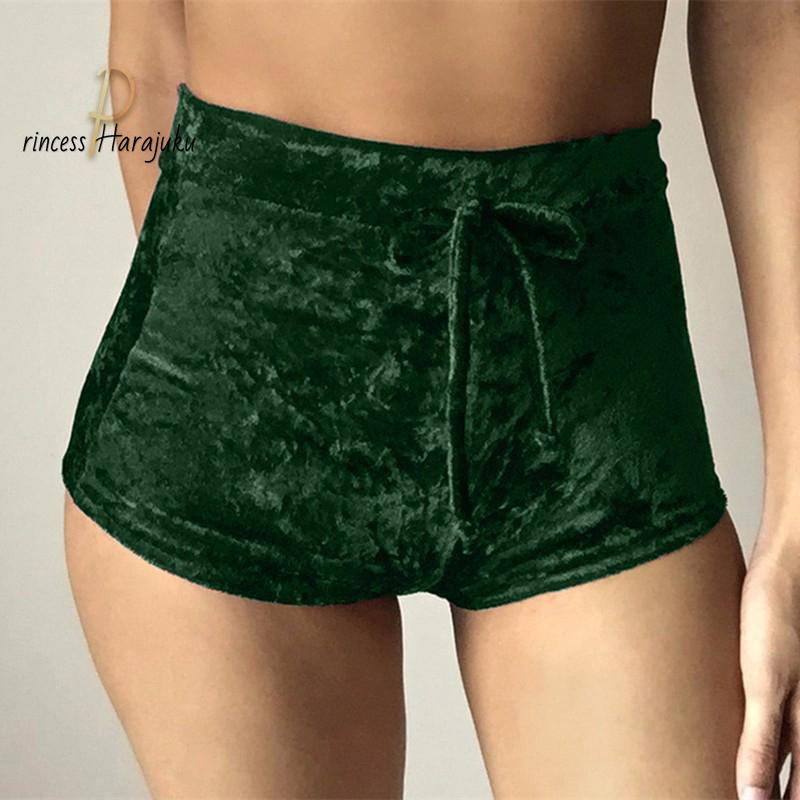 Women's Shorts S-2XL Women Velvet Drawstring Plus Size Casual Mid Waist 2021 Summer Sexy Skinny Booty Drop