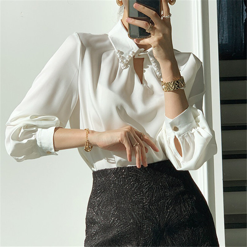 White Chic Lapel OL Loose Brief Gentle Outwear Minimalist High Quality Streetwear Casual Stylish Blouses 210421