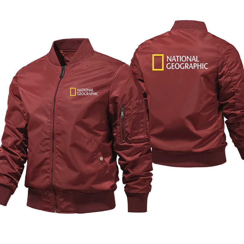 National Geographic Bomber Jacket Men Casual Windbreaker Zipper Jacket Men Pilot Air Thick Pilot Jacket Fashion Motorcycle Coat 211009