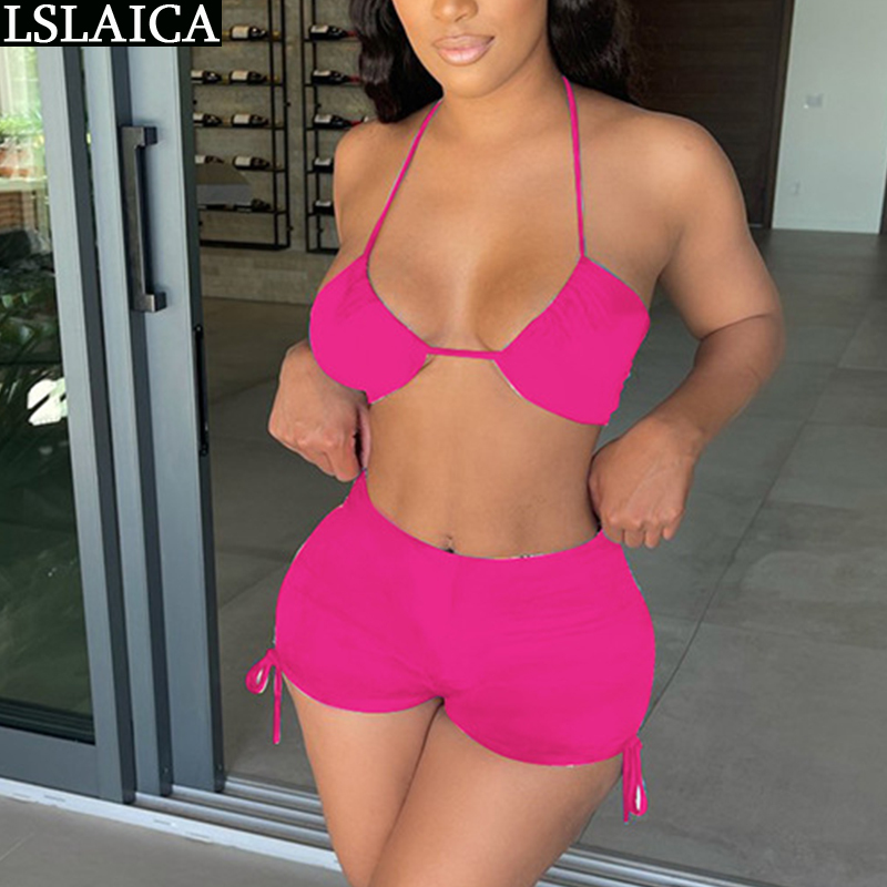 Women's Swimsuit Solid Color Strapless Tops&short Pants Summer Sexy Clubwear Night Swimwear Suit 210520