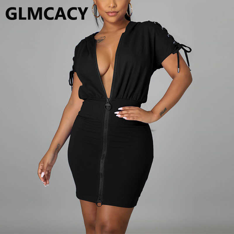 Women Back Lace Up Short Sleeve Bodycon Mini Dress 210702
