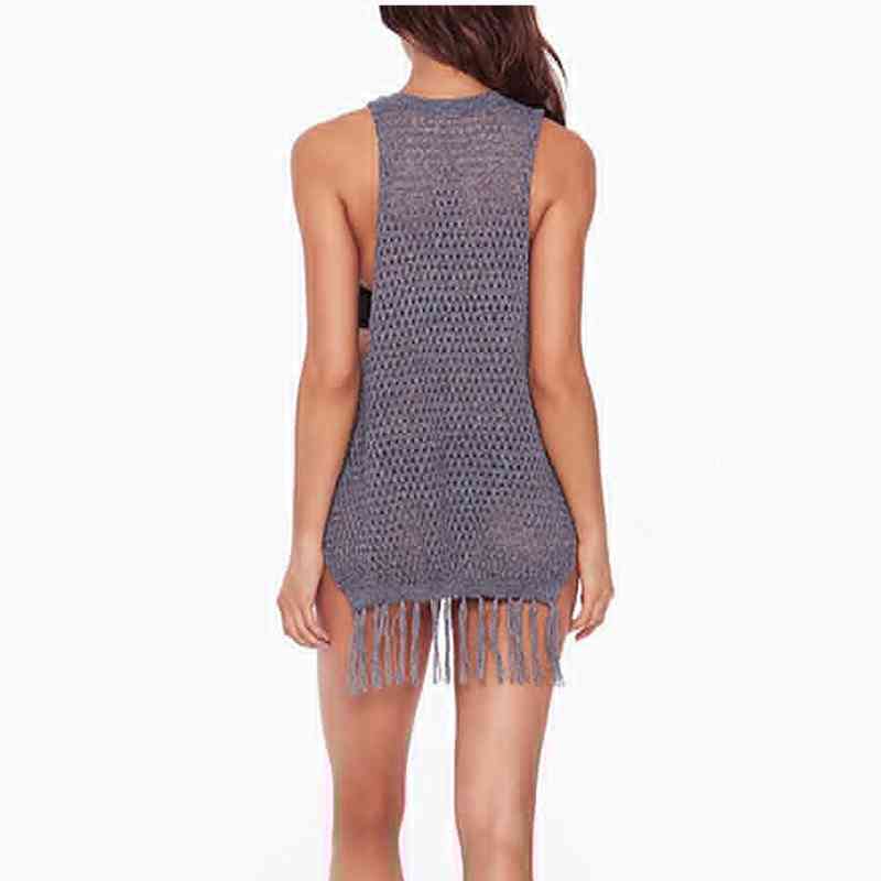 Sexy Bathing Suit Cover ups Bandage Knitted Beach Tunic Pareos Dress Crochet Swimsuit wear #Q239 210420