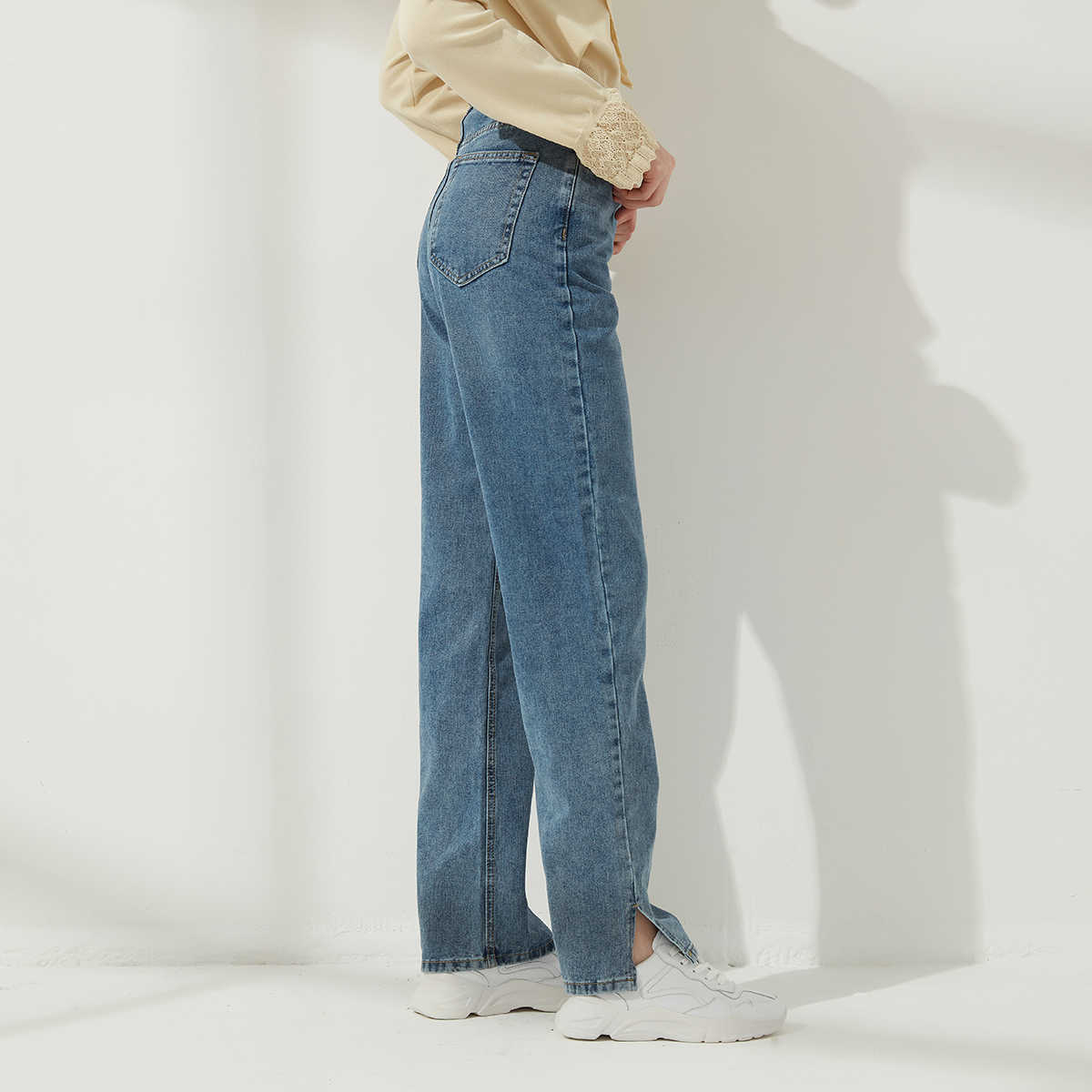 Wixra Side Opening High Waist Jeans Women Streetwear Straight Jean Femme Blue Black 100% Cotton Cargo Denim Pants 210616