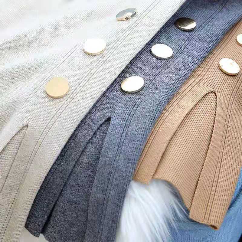 Nomikuma Autumn Winter Knitted Pants Korean High Waist Split Buttons Wide Leg Pants Causal Solid Sweater Women Pants 6C706 210427