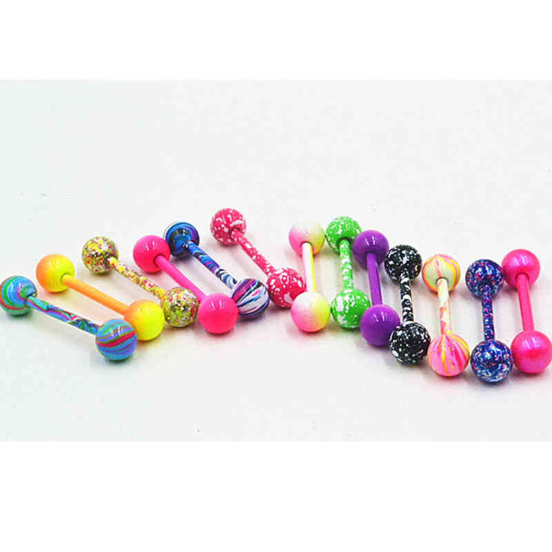 100pcs Body Jewelry Piercing Tongue Ring Barbells Nipple Bar 14g 1 6mmx16mmx6mm Mix Nice Colors Christmas Gift