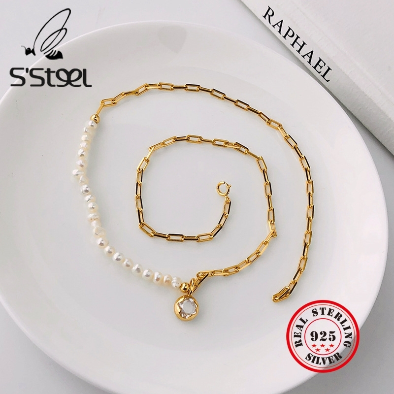 S'STEEL Pearl Necklace For Women 925 Sterling Silver Zircon Geometric Gold Pendant Necklaces Collares Mujer Joyas Fine Jewelry
S'STEEL Pearl Necklace For Women 925 Sterling Silver Zircon Geometric Gold Pendant Necklaces Collares Mujer Joyas Fine Jewelry