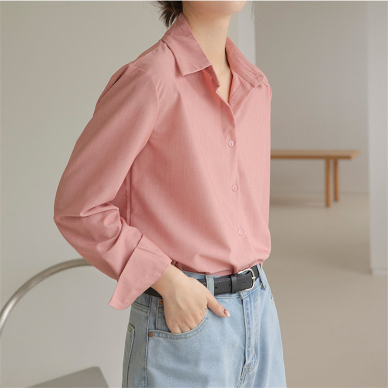 Chic High Street Minimalist Regular Plus Size Korean Brief Casual Basic Office Lady Loose Women Solid Blouses 210421