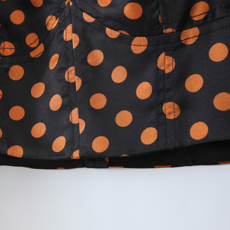 Vintage France Retro Long Lantern Sleeve Polka Dot Print Cropped Shirt Women Hollow Out Slim Waist Short Blouse Girl's Tops 210429