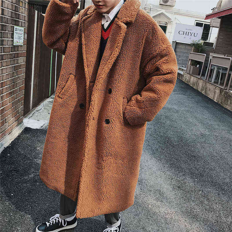 Winter Long Overcoat Men High Quality Thicken Wool Bomber Jacket Coat Male Trench Woolen Warm Coat Mens Camel Teddy Coats 4XL 211122