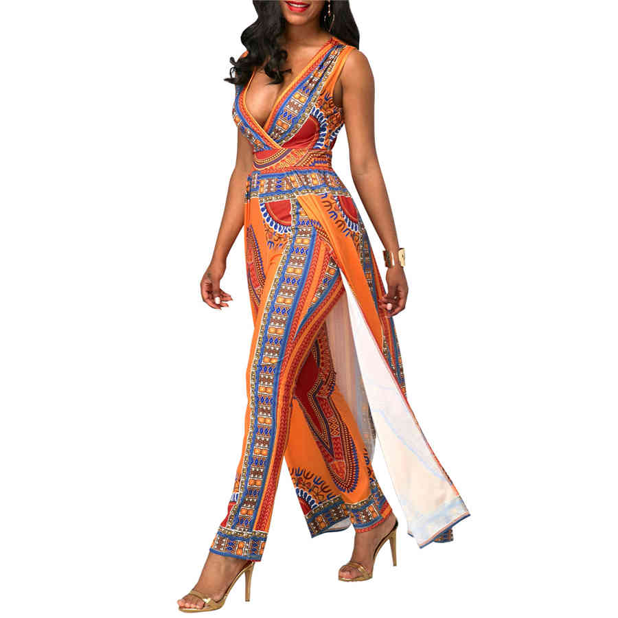 BAIBAZIN African Dresses for Women's Explosion Models Fashion Autumn Positioning Printing Orange Ethnic Pants 210408