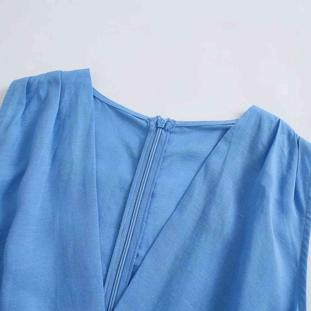 BBWM Women Jumpsuits Rompers Summer Vintage Casual Blue V-neck Overalls Jumpsuit Sleeveless Wide Leg Loose Jumpsuit 210520