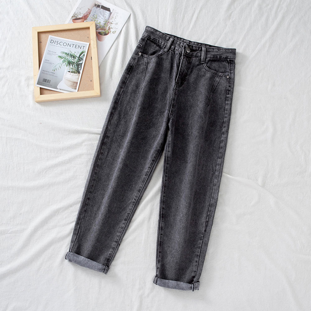 Korean High Waist Jeans Women Harem Pants Loose Casual Plus Size Street Denim Female Trousers with Belt Classic Streetwear 210428