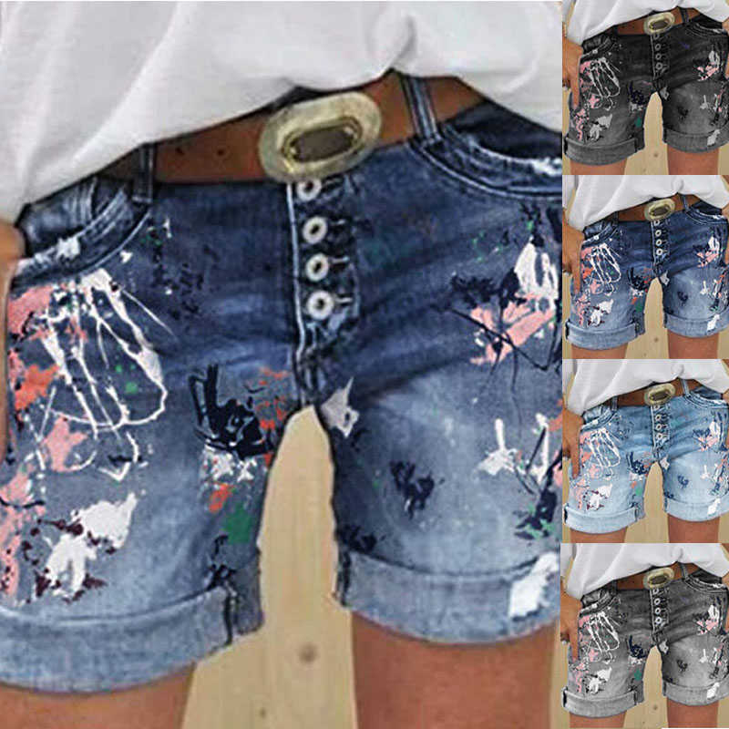 Fashion Women Summer Shorts Jeans Woman Printed Jean Short Denim Casual Streetwear Size S-3Xl 210714