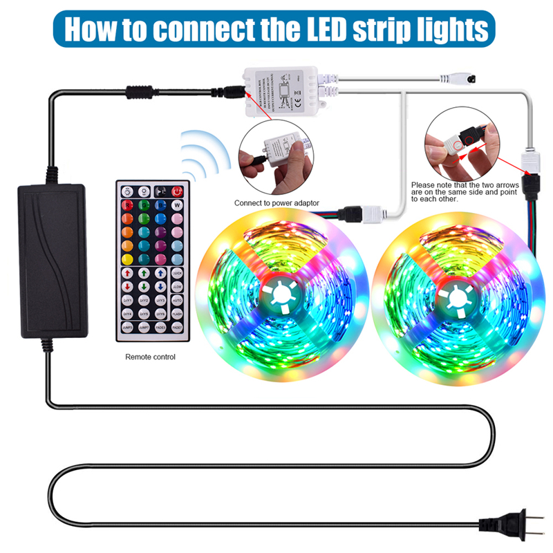 USA Stock Led Strips 16.4ft 32.8ft 12V-5050 Lamp Beads RGB 44 Keys Remote Control 150LEDs 300LEDs suitable for outdoor, KTV, living room, bedroom ect.