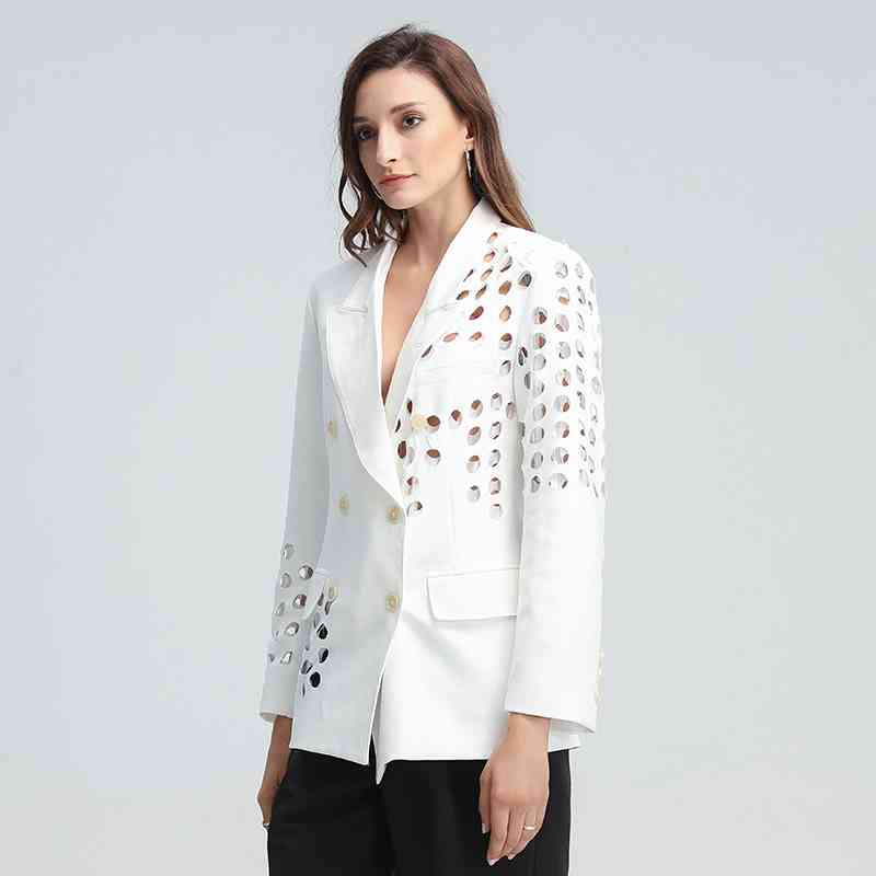 Asymmetric Blazer For Women Notched Collar Long Sleeve Hollow Out Plus Size Loose Coats Female Autumn Clothing 210524