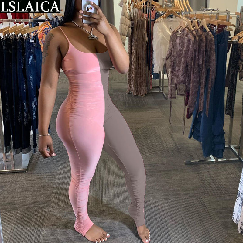 Women jumpsuit two color patchwork slim spaghetti strapless rompers womens backless sexy bodysuit female casual wild 210520