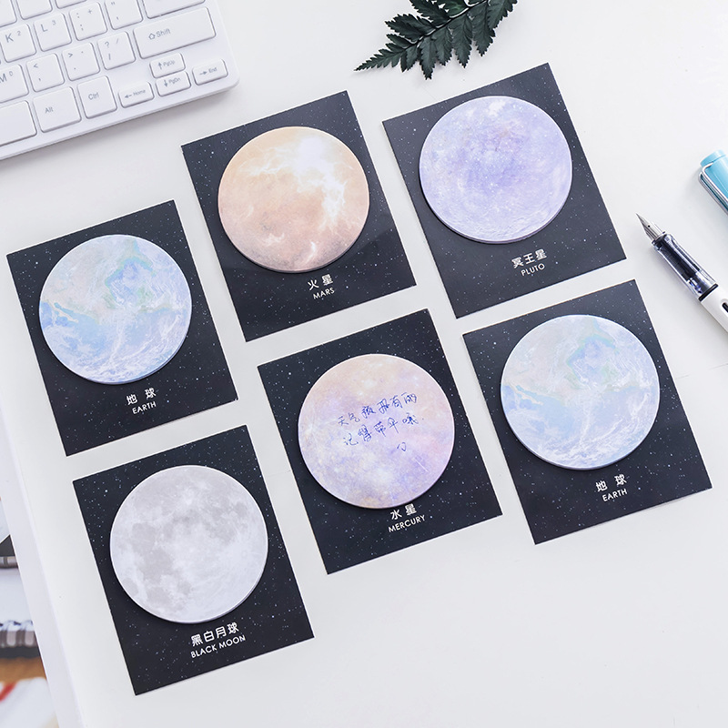 

Small Mini Round Earth Moon Funny Memo Pads Sticky Notes Cute Paper Notepads Sticker To Do List for School Office Supplies Stationery