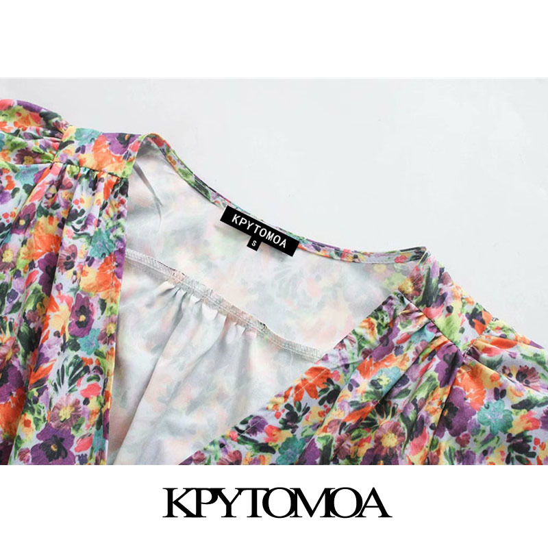 Women Chic Fashion Floral Printed Ruffled Mini Dress Puff Sleeve Elastic Smocked Female Dresses Vestidos 210420