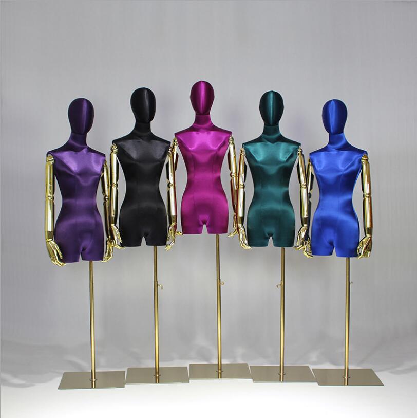 Clothing store model props Commercial Furniture female half length high end silk satin golden arm wedding dress display rack window show platform