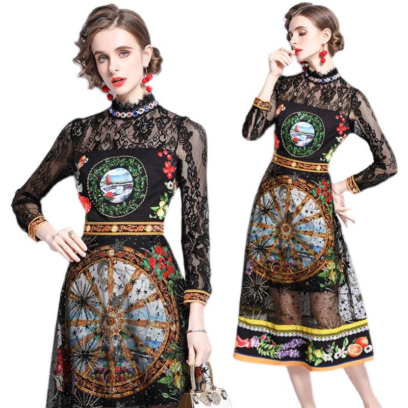 Casual Dresses Designer Runway Party Evening Maxi For Women Elegant Vintage Printed Sequins Lace Long Sleeve Black Dres Vestidos Mujer
Casual Dresses Designer Runway Party Evening Maxi For Women Elegant Vintage Printed Sequins Lace Long Sleeve Black Dres Vestidos Mujer