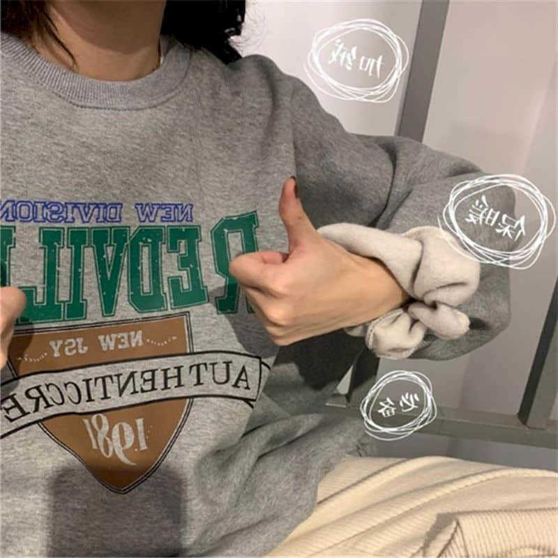 hoodies women sweatshirt Korean loose plus velvet long-sleeved pullover autumn and winter lazy style student print top 210526