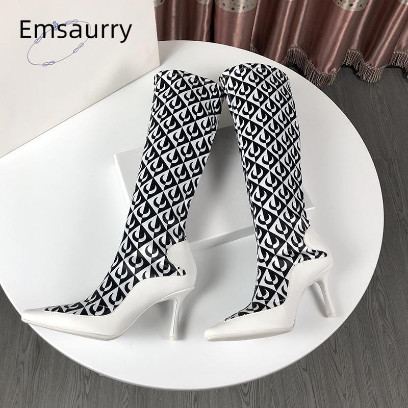 Boots Novelty Print Moon-Shaped Stretch Fabric Women Sexy Thin High Heel Point Toe Long Booties Autumn Winter Botas Mujer, Black
Boots Novelty Print Moon-Shaped Stretch Fabric Women Sexy Thin High Heel Point Toe Long Booties Autumn Winter Botas Mujer, Black