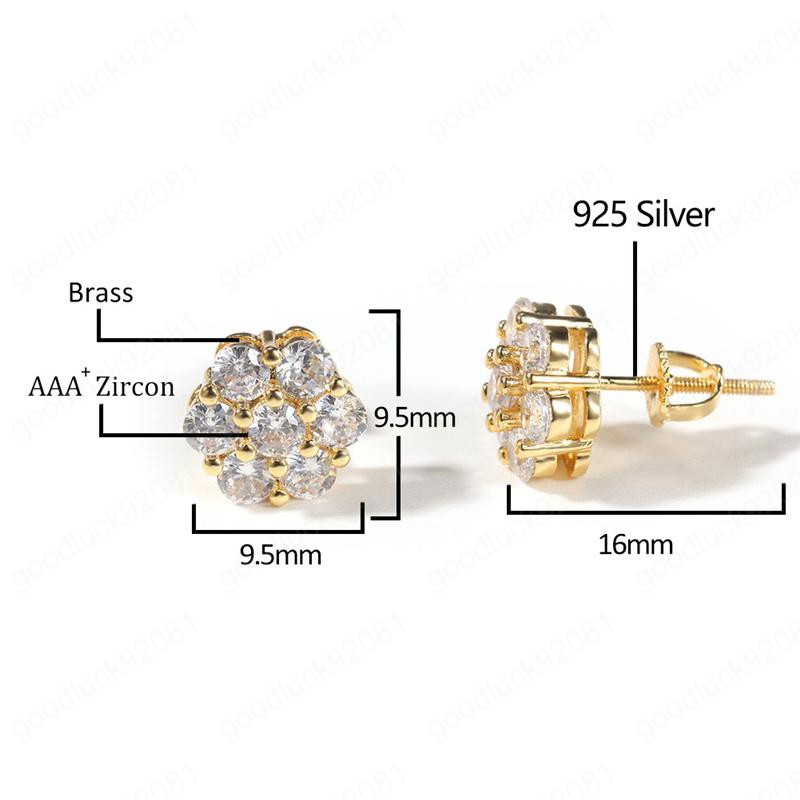 18K Real Gold Hiphop CZ Stud Earrings for Men Women and Girls Gifts Diamond Earrings Studs Punk Jewelry