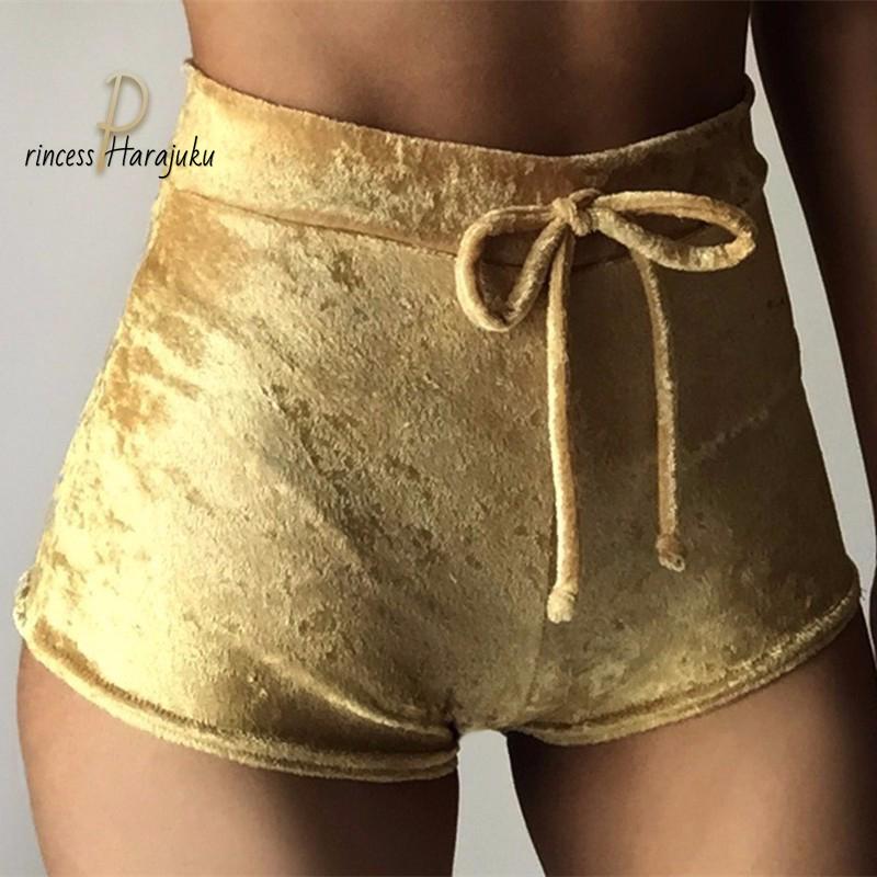 Women's Shorts S-2XL Women Velvet Drawstring Plus Size Casual Mid Waist 2021 Summer Sexy Skinny Booty Drop