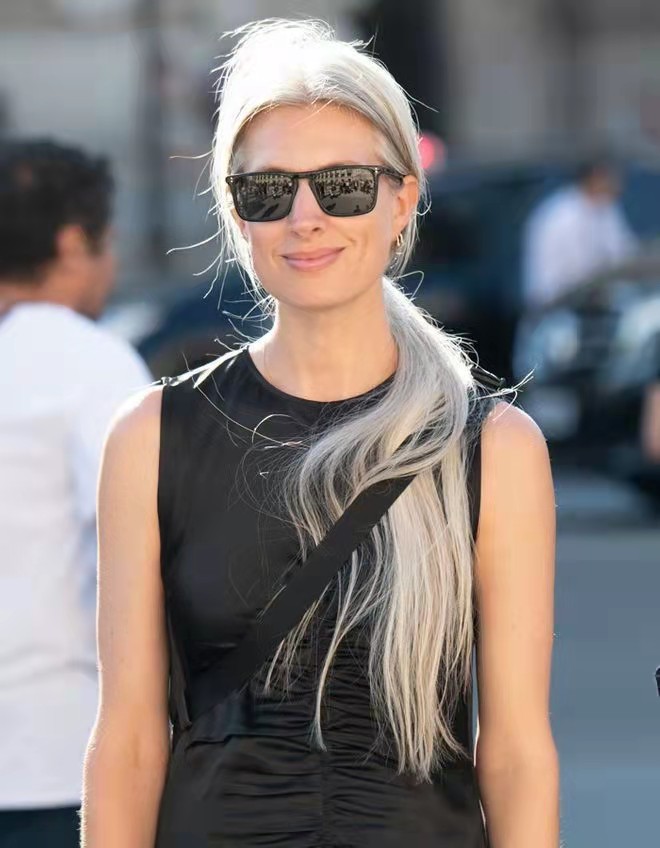 Women gray hair topper extension silver grey straight salt and pepper brown blonde drawstring human ponytails clip in brazilian 1piece