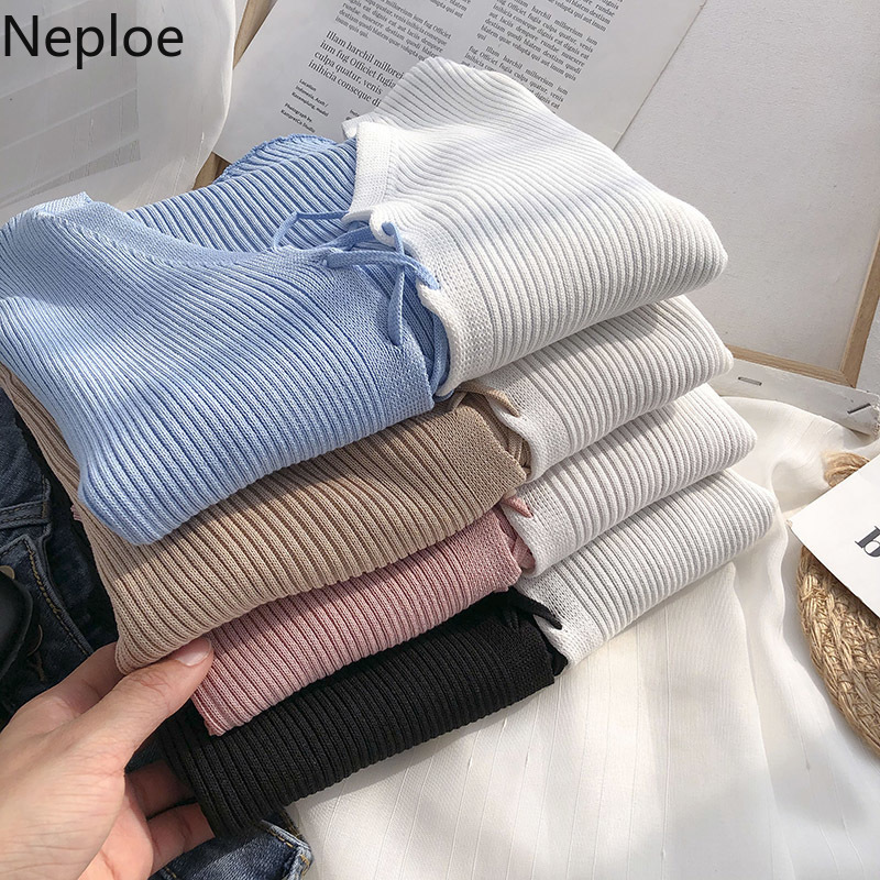 Neploe Korean V-neck Cardigan Tops Short Knitted Sweaters Women Thin Cardigan Fashion Patchwork Bandage Crop Top Ropa Mujer 210422
