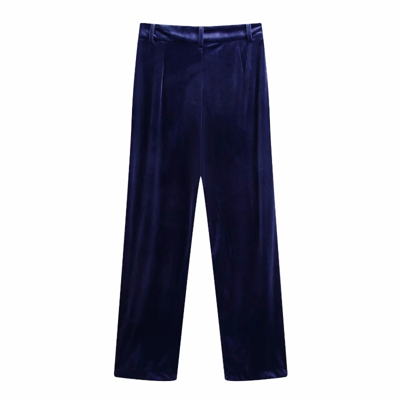 Women Side Slit Velvet Straight Pants Casual Lady Simple Loose Trousers P1951 210430