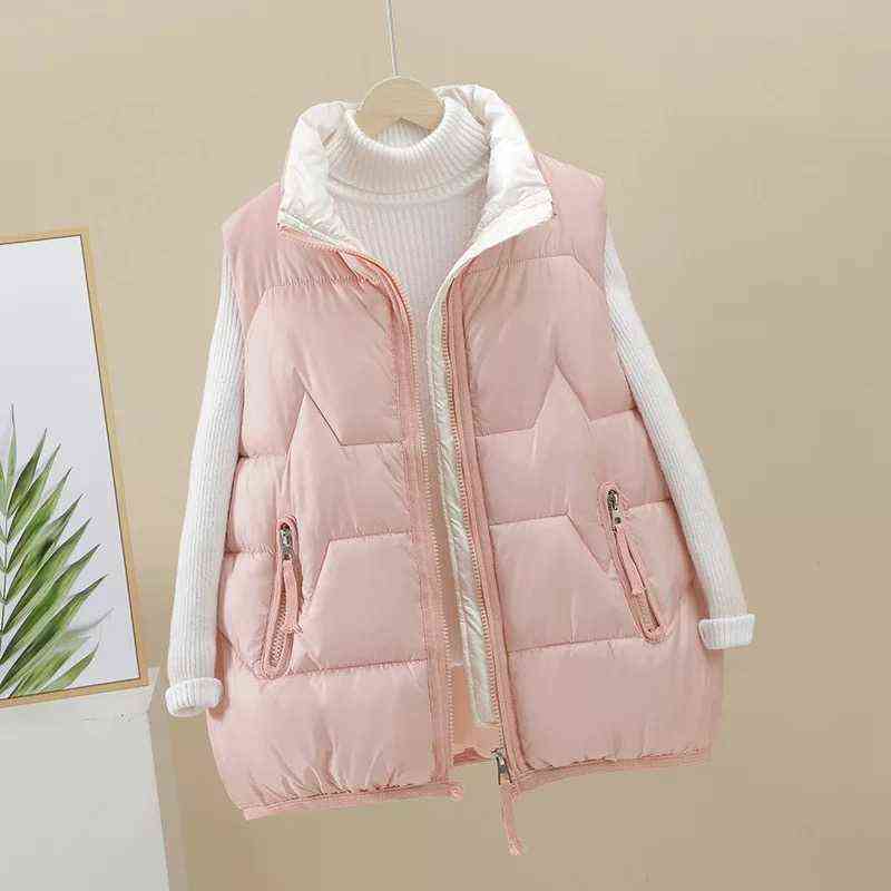 Autumn Winter Vest Solid Colors Casual Waistcoat Stand Collar Ligh Ultra Windproof Outwear Women Puffer Jacket Plus Size 211120