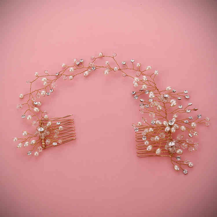 Wedding Hair Jewelry Accessories Korean Classic Handmade Headband Bride Band Studio with Makeup Dress Crystal Double Comb