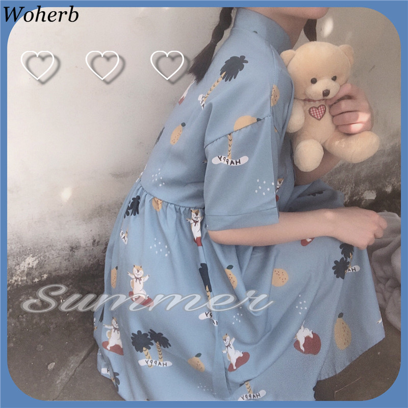 Lolita Dress Women Harajuku Kawaii Cartoon Print Female Japanese Cute es and Blouse Girls Vestidos 210519