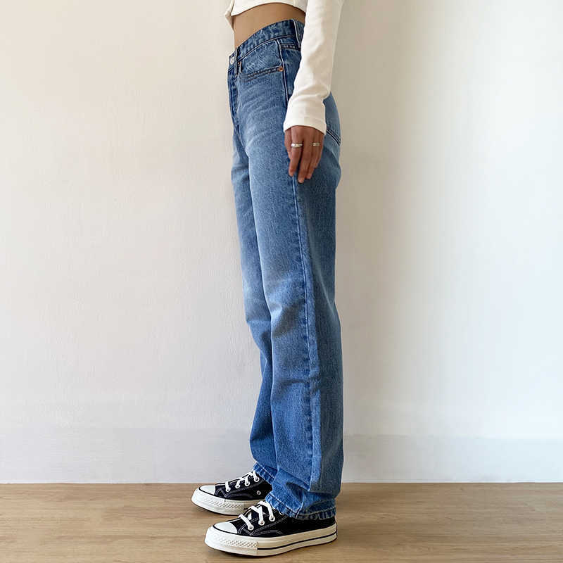 Women's Jeans Baggy For Women Mom High Waist Blue Loose Washed Fashion Straight Denim Pants Vintage Streetwear 210922