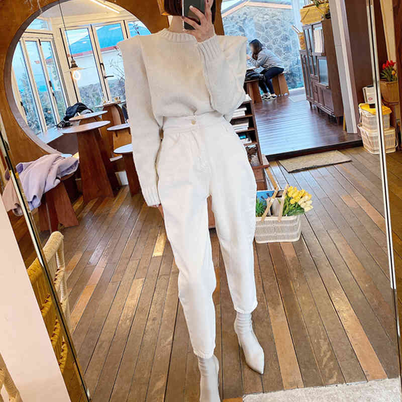 Fashion Women Pants High Waist Vintage White Denim Jeans Female Spring Autumn Streetwear Trousers 10391 210417