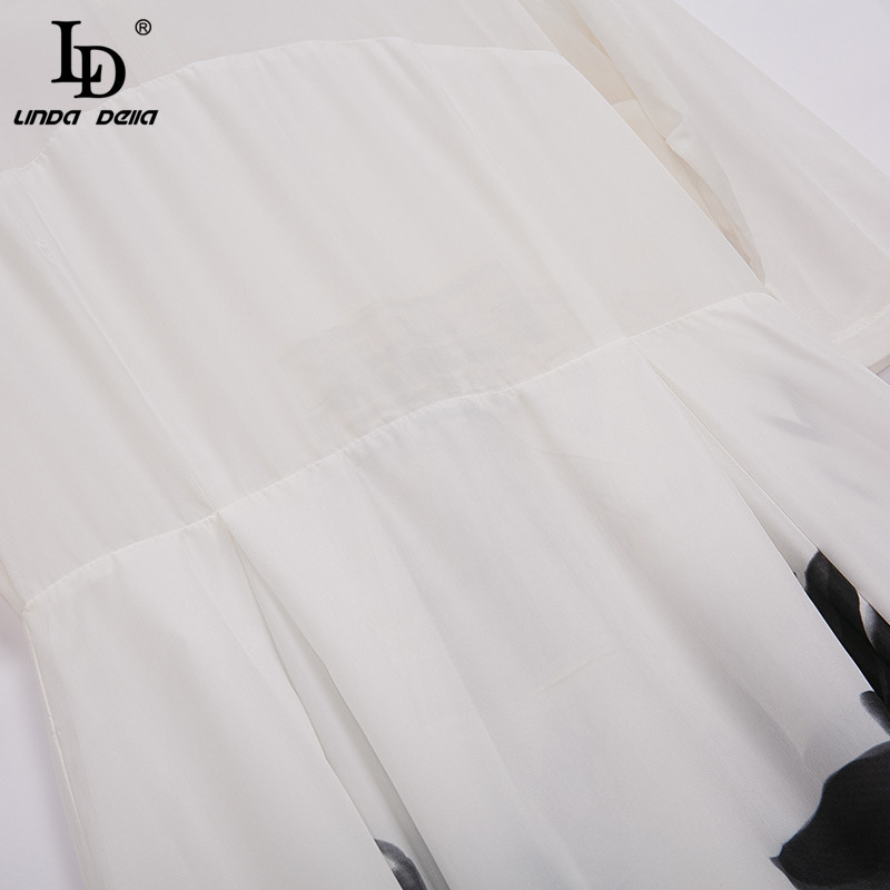 Summer Elegant Floral print Vintage Long Dress Women O-neck White Tulle patchwork Loose Ladies Runway Maxi 210522