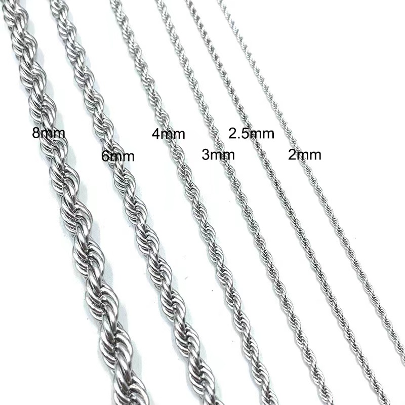 Men039s Chains Rapper039s Rope Miami Chain 4 6 8 mm Gold Silver Color Stainless steel Ropes Link Necklace Hip hop J