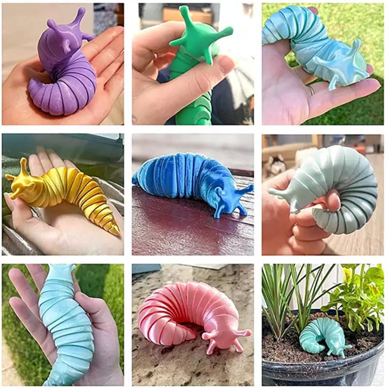 Fidget Toys Slug Articulated Flexible 3D Slugs Favor Fidget Toy All Ages Relief Anti-Anxiety Sensory for Children Aldult
