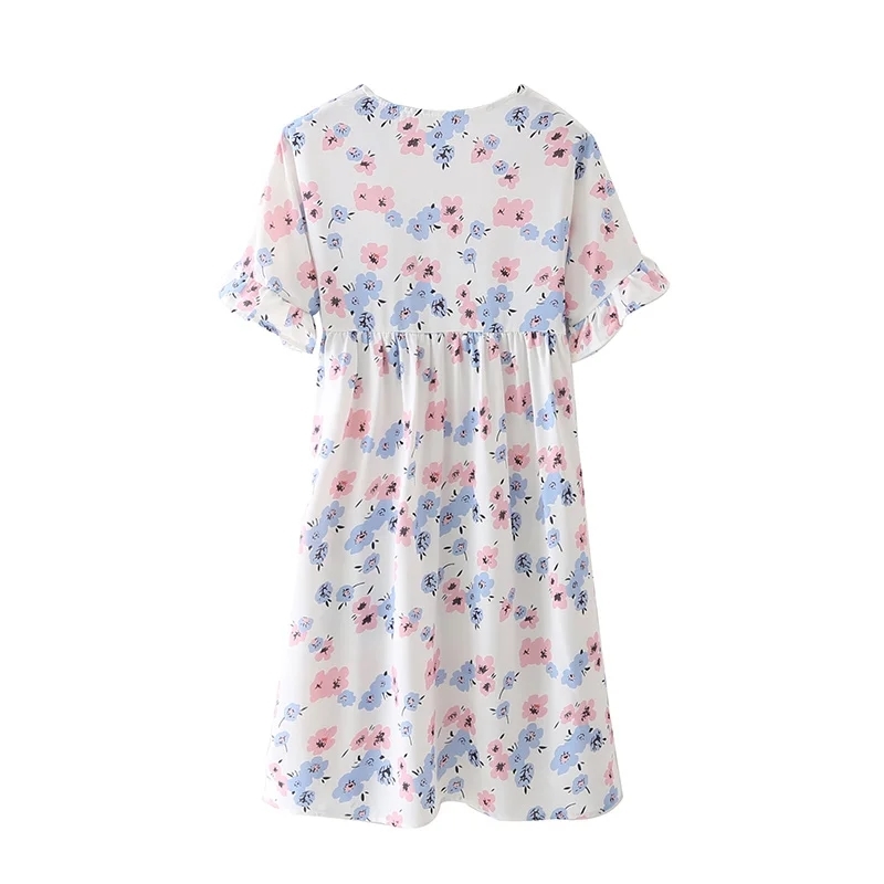 Summer Women Floral Print V Neck Mini Dress Female Butterfly Sleeve Clothes Casual Lady Loose Vestido D7763 210430Z